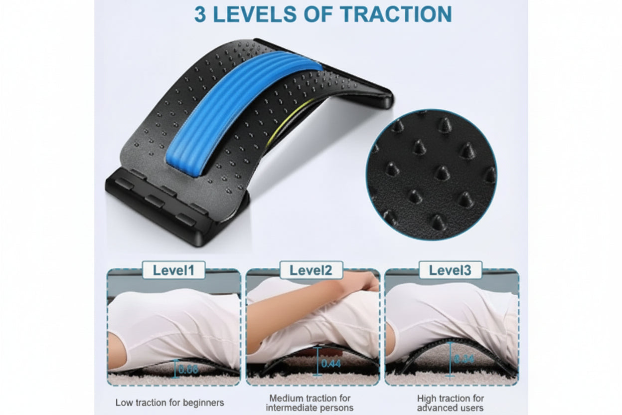 Multi-Level Back Stretcher Posture Corrector Device for Back Pain Relief with Back Support Mate Magic Back Stretching Massage (Blue)