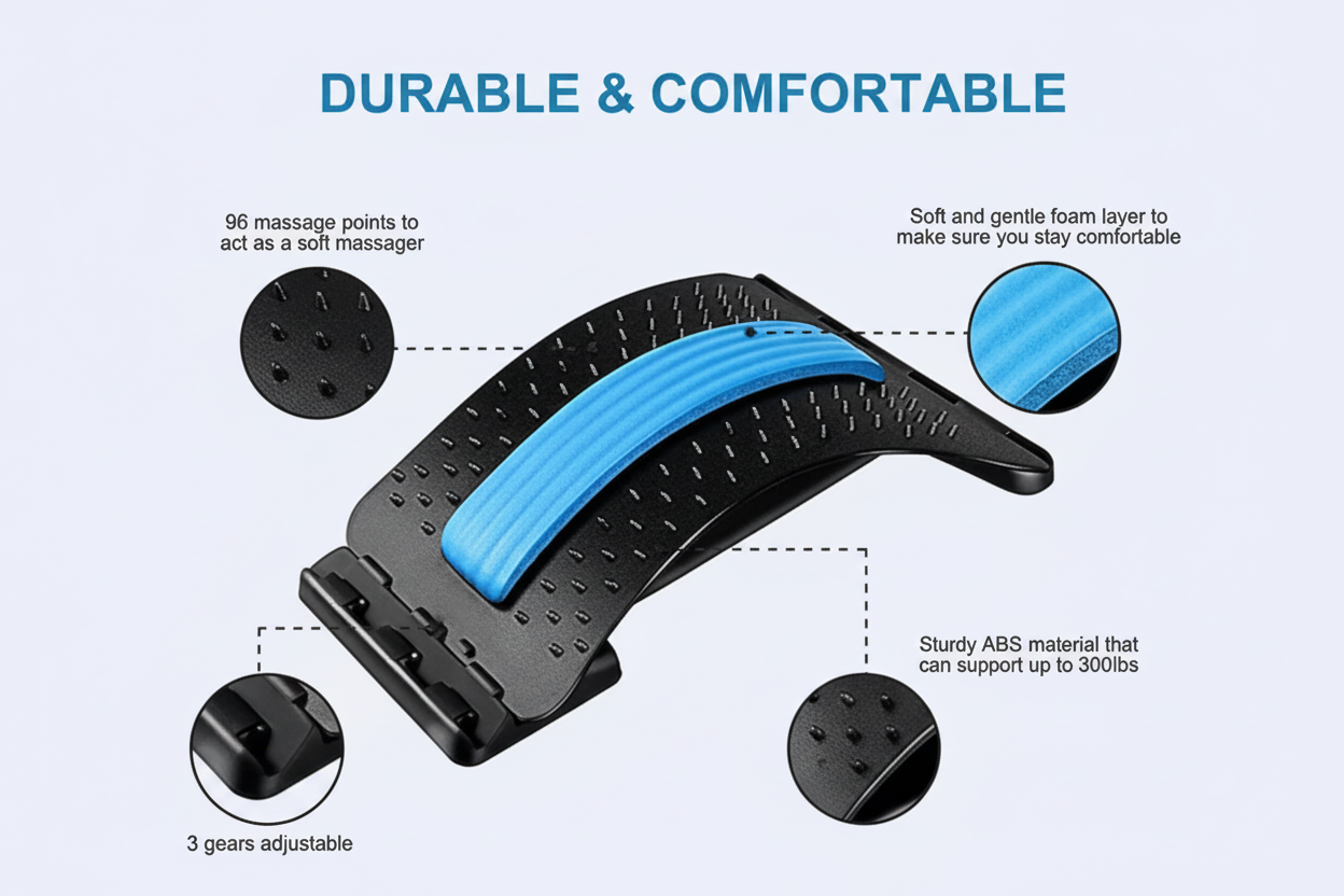 Multi-Level Back Stretcher Posture Corrector Device for Back Pain Relief with Back Support Mate Magic Back Stretching Massage (Blue)